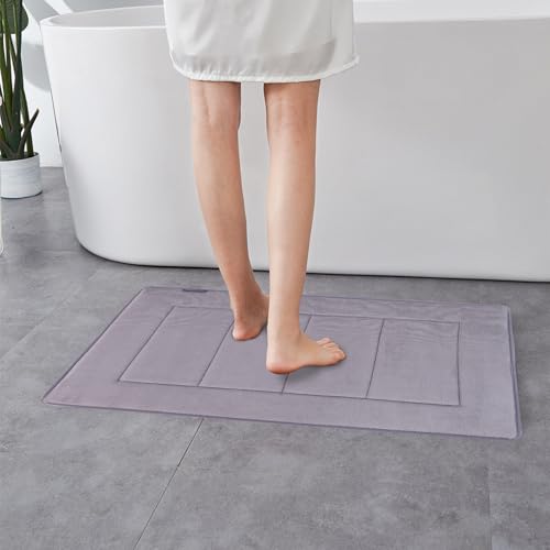 Bathroom Rugs, High Density Memory Foam Bath Mat, Absorbency & Non-Slip, Easy Care, Machine Washable Bath Mats for Bathroom, Shower&Tub, Modern Coral Velvet (Light Grey, 17" x 24") - color: New Grey, size: 1'5" x 2' (Rectangular)
