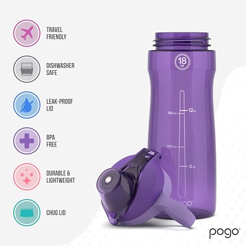 Pogo BPA-Free Plastic Water Bottle with Chug Lid, 18 Oz, Purple - color: Purple, size: 18 Ounces