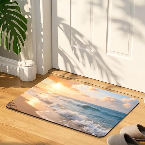 Quick Dry Bath Mat for Bathroom,Super Absorbent Beach Welcome Bath Rug Non-Slip Rubber Backing,Machine Washable Bathroom Floor Mat for Shower, Tub, Sink Area Sunrise 16x24 - color: Sunrise, size: 1'4" x 2' (Rectangular)