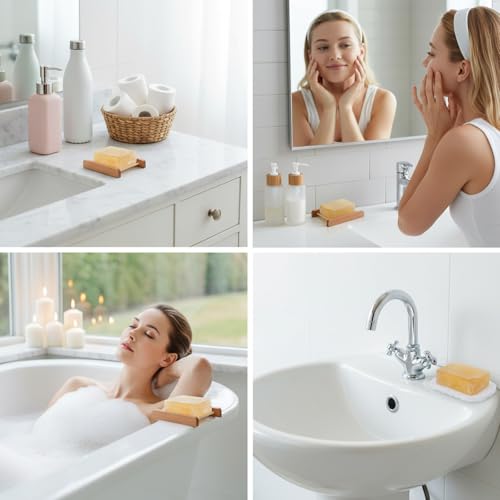 60Pcs Soap Saver Set, Soap Accessories Including Wooden Dish, Exfoliating Bag, Saver Pads Bulk with Self Drain, Bar Holder Mesh Bag for Shower Bath Home Toilet Kitchen Hotel Restaurant