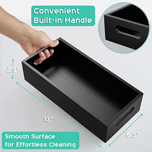 ALELION Black Bathroom Basket - Wooden Toilet Tank Paper Basket with Handle for Organizing - Back of Toilet Storage Organizer for Bathroom Tank Topper Counter - Black Bathroom Decor Box - color: Black