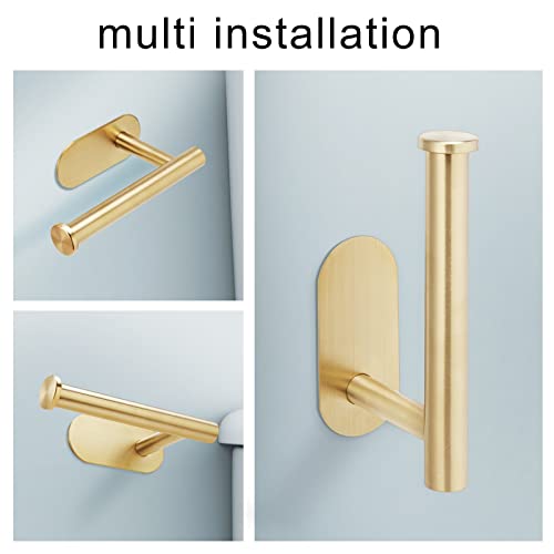 YUET Toilet Paper Holder Self Adhesive, Premium Thicken SUS304 Stainless Steel Rustproof Adhesive Toilet Roll Holder No Drilling for Bathroom, Kitchen, Washroom, Rv - color: Gold