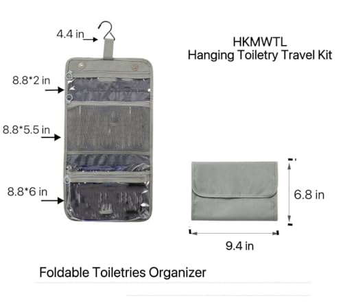 Small Hanging Toiletry Travel Kit, Portable Hanging Organizer Toiletry Bag, Sage gray-green Bathroom Bag For Traveling,Foldable Cosmetic Bag,Makeup Accessories