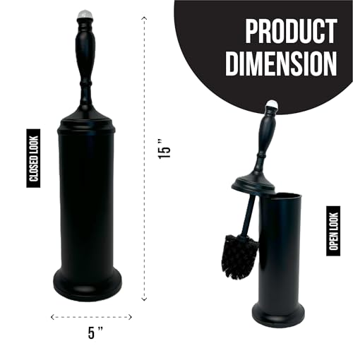 Splash Home Buena Stainless Steel Toilet Brush with Holder, Bowl Scrubber with Durable Cleaning Bristles, Hidden Brush with Splash Protective Disc Design - Matte Black - color: Matte Black