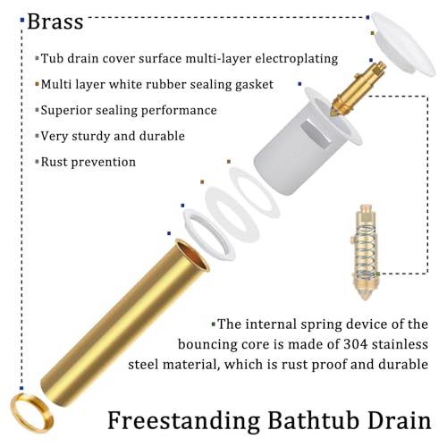 Free Standing Tub Drain Kit, Freestanding Tub Drain, Pop-Up Freestanding Bathtub Drain Stopper, Compatible with Freestanding Bathtub Drain Rough-in Kit (White) - color: White