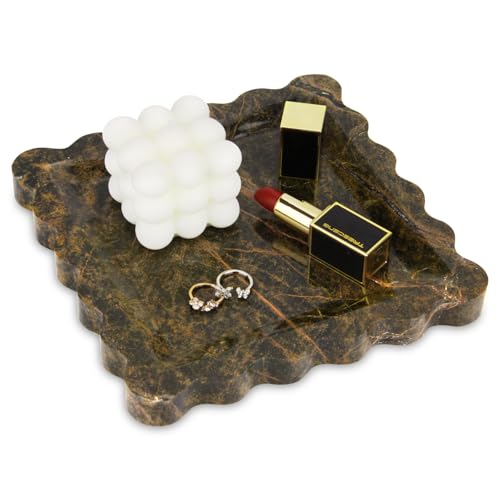 Square Marble Bathroom Vanity Tray,Luxury Natural Stone Decorative Tray,Soap Dispenser Dresser Top Perfume Home Kitchen Toilet Sink Tray, Key Trinket Ring (Rainforest Green, 8" x 8" x 0.8") - color: Rainforest Green, size: 8" x 8" x 0.8"