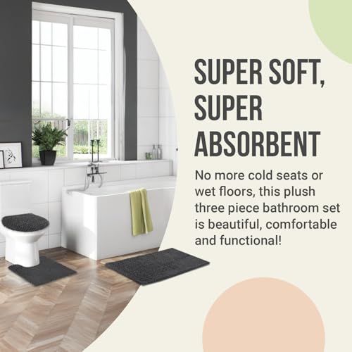 ITSOFT Standard 3pc Non-Slip Shaggy Chenille Bathroom Mat Set, Includes 24"x21" U-Shaped Contour Toilet Rug, 34"x21" Bathmat and 1 Toilet Lid Cover, Chocolate Brown - color: Chocolate Brown, size: 24''x21’’, 34’’x21’’ and TLC (Set)