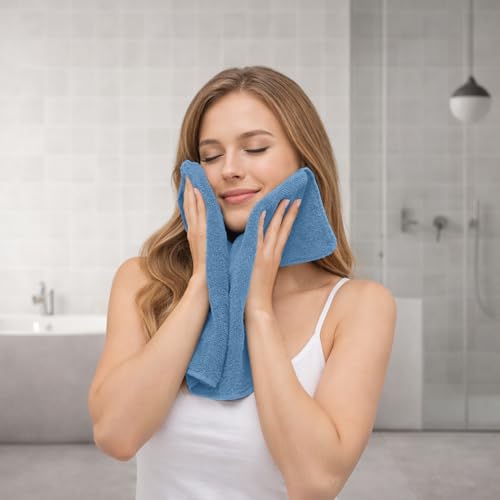 RIVERSIDE Pack of 8 Towels Set, 2 Large Bath, 2 Hand, 4 Face Washcloths, 100% Cotton Hotel Quality, Super Soft, Quick Dry, Highly Absorbent Perfect for Bathroom, Medium Blue - color: Medium Blue, size: Towel Set (PK 8)