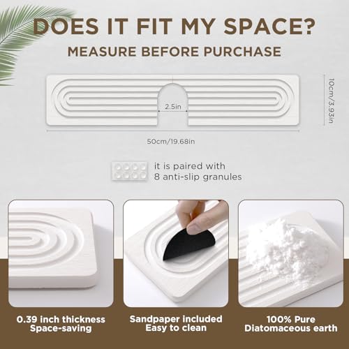 Faucet Mat for Kitchen Sink, Diatomite Stone Drying Sink Protectors, Bathroom Faucet Splash Guard, Quick Dry Water Absorbing, Non-Slip Stone Tray for Kitchen Counter, White, 20" x 3.9" - color: White, size: 20" x 3.9"