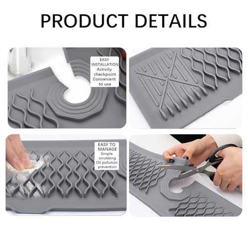Faucet Mat for Kitchen Sink Silicone Sink Splash Guard 5° Slope Faucet Draining Mat Dish Soap Sponge Holder Around Faucet Bathroom Gadgets Sink Accessories Drying Mats Organizer (Gray, 24 Inch) - color: Gray