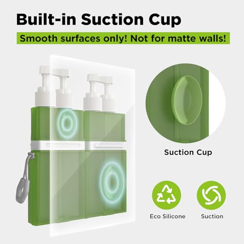 4 in 1 Travel Dispenser Bottle,TSA Approved Refillable Travel Size Toiletries Bottles Set with Suction Cup for Smooth Walls - for Shampoo,Conditioner,Body Wash,Lotion.(Green) - color: Green