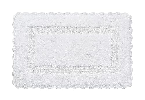 Savi Home 100% Cotton Crochet Bathmat 17x24 White – Super Soft, Plush & Absorbent, Hand-Tufted, Reversible, Heavyweight Rug with Anti-Skid Backing – Bathroom Floor Mat - color: White, size: 1'9" x 2' (Rectangular)