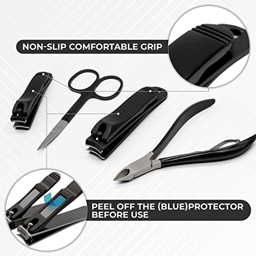 ASH ISLAND Nail Clippers Set - Black Stainless 12 in 1 For Men And Women Manicure Pedicure Travel Kit Luxury Nail File Sharp Nail Scissors Fingernails Toenails with Portable Stylish Case - color: Black
