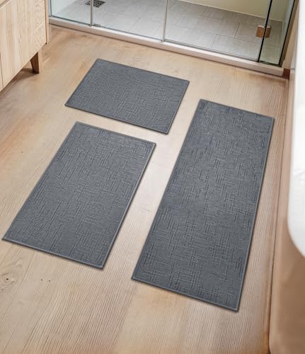 YIHOUSE Bathroom Rugs Sets 3 Piece Gray, 16x24+16x32+16x47in | Non Slip, Quick Dry, Absorbent Washable, Thin Fit Under Door, For Elder, Sink, Laundry - color: Grey, size: 16x24+16x32+16x47