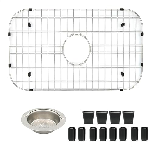 Kitchen Sink Grid 26-1/8"x14-1/4 - Heavy Duty Kitchen Sink Protector with Built-in Strainer & Center Drain, Non-Slip Rubber Feet & Scratch Resistant Bottom Guard - size: 26.12 in x 14.25 in, style: Center Drain