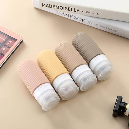 Mrsdry Travel Bottles for Toiletries, Tsa Approved 2oz Travel Bottles, BPA Free Leak Proof Travel Size Toiletry Containers, Refillable Travel Accessories with Toiletry Bag for Shampoo Liquid (4 Pack) - color: Apricot, size: 2 Ounces