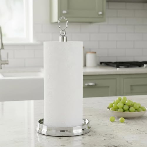 KASUNTO Paper Towel Holder (with Heavy Weighted Base) Steel Paper Holder countertop，Black Paper Towel Holder for Kitchen Countertops, Bars & Dining Tables,Fits Standard & Jumbo Rolls,Chrome - color: Poilshed Chrome
