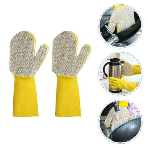 MAGICLULU Reusable Cleaning Gloves for Dishwashing 2pcs Set, Silver Glitter Latex Kitchen Washing Gloves with Sponge, Household Dishwashing Tool for Kitchen and Bathroom Cleaning