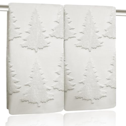 2 Pack Christmas Tree Hand Towels 100% Cotton Jacquard Holiday Kitchen Dish Towels Retro Neutral Beige Bathroom Towels Set Gift Seasonal Xmas Winter Bathroom Decor (Beige Christmas Tree) - color: Beige Christmas Tree