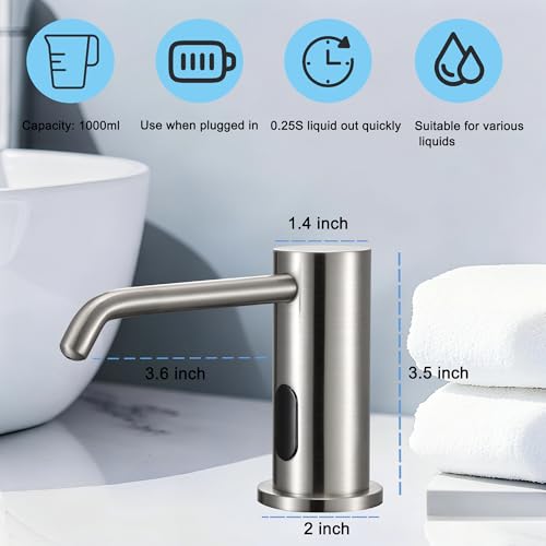 Automatic Soap Dispenser Touchless for Kitchen Bathroom Sink Built in Electric Soap Dispenser Infrared Sensors Liquid Commercial Dispenser with Bottle and Pump 33.81oz/1000ml (Brushed Nickel) - color: Liquid-brushed Nickel