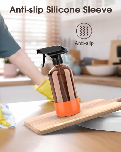 Bontip Glass Spray Bottle with Silicone Sleeve Protection, Amber Glass Spray Bottle Set for Window Cleaner Aromatherapy Facial Hydration Watering Flowers Hair Care 2 Pack/16 oz (Black & Orange, 16 oz) - color: Black & Orange, size: 16 Ounces