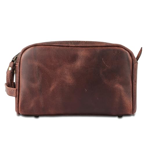 KomalC Travel Toiletry Bag – Premium Leather Dopp Kit for Men & Women with Water-Resistant Lining & Spacious Zippered Organizer - style: 1 Zip Classic Dark Brown