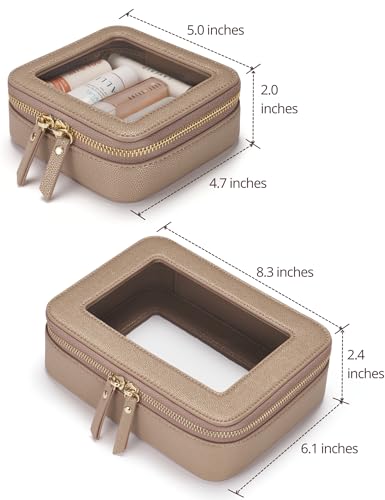 Popvibe Clear Makeup Case Toiletry Bag Travel Medium Clear Cosmetic Bag with Zipper, Make Up Bag Organizer Traveling TSA Approved Transparent Bag Car for Essentials, Mini & Medium, Gold - color: Gold, style: Mini & Medium