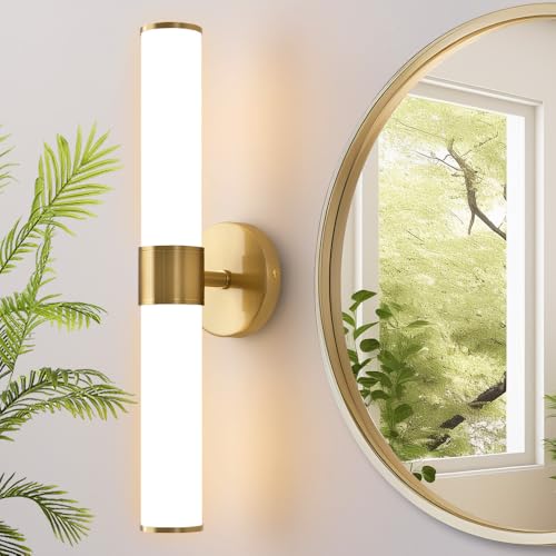 Gold Bathroom Light Fixtures, Vanity Lights for Mirror with Milk Glass Shade, 20 Inch Up and Down Wall Sconces for Bathroom Bedroom Living Room Hallway - Bulb Not Included - color: Gold-C