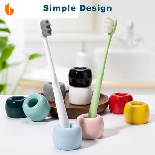 Travel-Friendly Mini Ceramics Toothbrush Holders for Bathroom Decor Vanity Countertops, Space Saver, White, 2 Pack - color: 2-pack White
