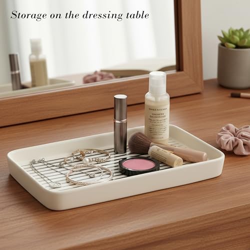 Bathroom Vanity Tray for Countertop,2PC Rectangle Striped Tray,Decorative Bathroom Organizer for Scrubber, Lotion Bottles, Perfume, Jewelry, Candle, Key Trinket Ring(Large,White) - color: White Color With Black Stripes-2 Pcs Large