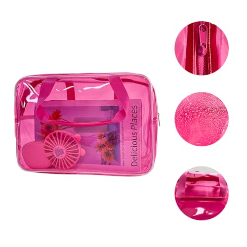 PVC Clear Pure Color Transparent Large Zipper Cosmetic Pouch Travel Makeup Cosmetic Bag with Handle for Travel Bathroom Toiletry Organizer (Hot Pink) - color: Hot Pink