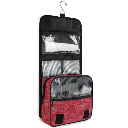 MNSRUU Hanging Toiletry Bag Romantic Red Rose Valentine Florals Makeup Bag Portable Travel bag for Toiletries Organizer Bags for Women Men, Travel-Essentials Bag - color: Flower 01