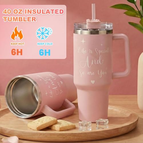 Mothers Day & Birthday Gifts for Women - Tova's Creations 13-Piece Strawberry Daiquiri Spa Gift Basket with 40 OZ Tumbler & Luxury Flannel Blanket for Mom, Wife, Grandma - color: Pink