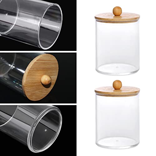 Tbestmax 10-Ounce Qtip Holder Bathroom Jars Canisters for Cotton Ball Swab Pad Storage Dispenzer, Bamboo Lid (2 Pack) - color: Group A - 2 Pcs 10 oz