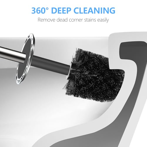 SetSail Toilet Brush, Compact Size Toilet Bowl Brush and Holder Toilet Brushes for Bathroom with Stainless Steel Handle Toilet Cleaner Brush with Durable Scrubbing Bristles, Splash-Proof - color: Black, size: 1 pack