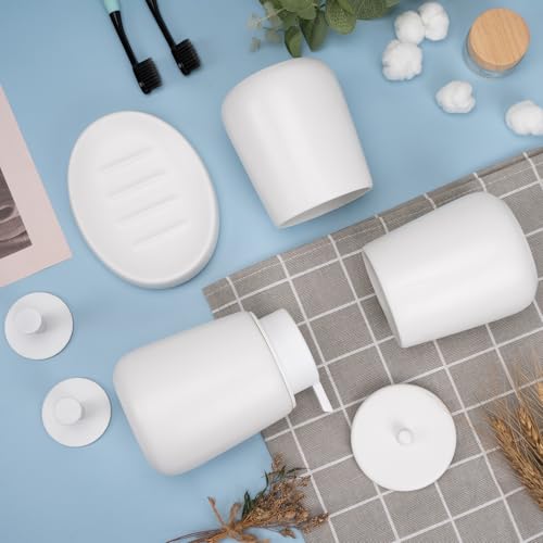 Ceramic Bathroom Accessories Set 6 Pcs, White Bathroom Accessory Set Includes Liquid Soap Dispenser with Rust-Proof Plastic Pump, Bathroom Cup, Qtip Holder, Soap Dish, 2Pcs Adhesive Hooks for Home - size: 6pcs-Liquid (can't Foam)