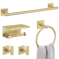 5 Pieces Brushed Gold Bathroom Hardware Set, SUS304 Stainless Steel Bathroom Accessories Set 23.6 inches Towel Bar, Toilet Paper Holder with Shelf, Towel Ring and Two Towel Hooks Wall-Mounted - color: Brushed Gold, size: 5 Pieces - With Shelf