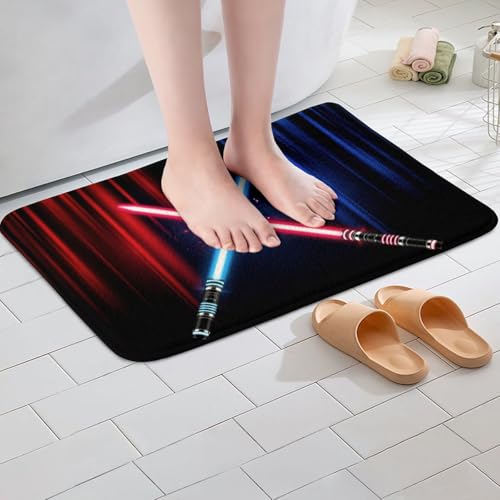 Neon Light Light Up Sword Bathroom Rug Geometric Red Blue Abstract Ombre Non Slip Bath Mat Kids Boys Adult Video Games Shaggy Absorbent Floor Mat Fashion Black Bath Indoor Doormat Decor,20"x32" - color: Lightsaber 04, size: 20" x 32"