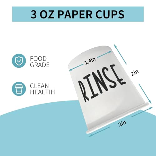 100 Mouthwash Cups, 3 oz Bathroom Cups with the Cute Word RINSE, Bathroom Cup That Enhances the Bathroom's Charm.