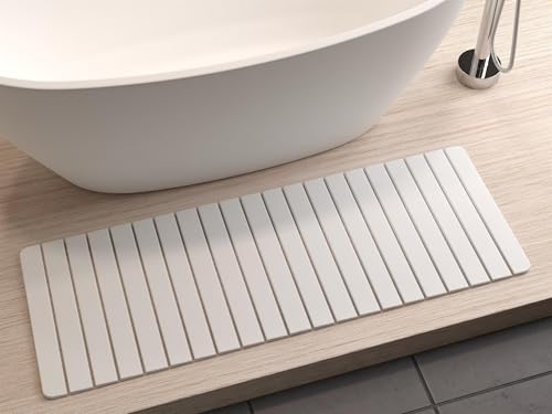 Bergamo Art Modern 58x21 Diatomite Stone Extra Large Bathroom Mat in Natural White - color: Natural White