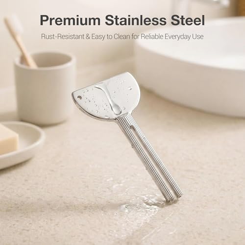 2-in-1 Stainless Steel Toothpaste Squeezer Set, Metal Tube Key & Spatula Scraper, Reusable Tube Wringer Roller Dispenser Tool for Toothpaste, Ointment, Cream, Paint, Cosmetic (2 Pack, Silver)