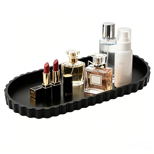 Silicone Bathroom Tray,Sink Caddy,Vanity Organizer,12"x 5",Black | Oval,Bathroom counter tray,Toilet tray,Kitchen Counter Decor,Sponge Holders,Sink Organizers,Key tray,Bathroom tank tray - color: Black