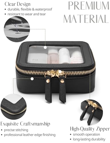 Mini Clear Black Makeup Bag - Cute Square Cosmetic Pouch for Travel with Zipper - For Women & Girls - color: Black, style: Mini Chic