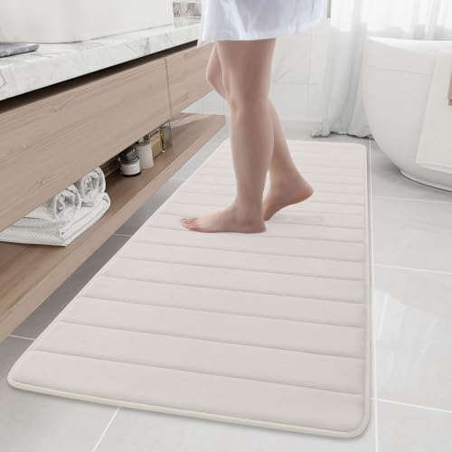Buganda Memory Foam Bath Mat, 70" x 24", Ultra Soft Bathroom Rugs, Water Absorbent and Machine Washable Bath Rug Runner for Bathroom, Shower, and Tub, Cream - color: Cream, size: 70" X 24"