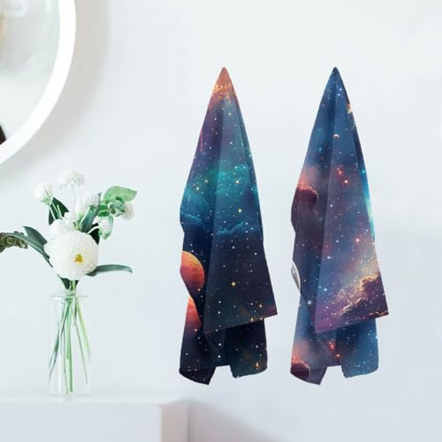 Alien Deep Space Hand Towels, Planets Nebulae Meteor Showers Decorative Fingertip Face Towels Soft Absorbent Dish Towel for Kitchen Bathroom Gym Spa - color: Alien Deep Space