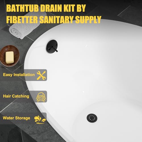Trip Lever Tub Drain Kit, Bathtub Drains Stopper Replacement Set with Trip Lever Overflow Faceplate, Strainer, No Putty Gasket and Matching Screws (Matte Black) - color: Black Kits