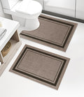 chakme 2 Piece Bathroom Rug Set, Ultra Thin Bath Mat,Absorbent, Non Slip, Machine Washable, Dark Beige, 17"x24"+Toilet Mat - color: Beige, size: 2-Piece (17" x 24" + Contour Mat)