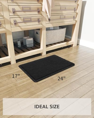 tchdio Waffle Bath Mat Rug, Super Absorbent Non Slip Bath Mats Ultra Soft Bathmat Machine Washable Bathroom Rugs with Tassels, Bath Rugs for Bathroom Floor Beside Tub, 17" x 24", Black - color: Black, size: 17" x 24"