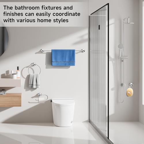 Formosa Design Hardware Classic 4-Piece Bathroom Accessories Set, 24-inch Towel Bar, Toilet Paper Holder, Towel Ring, and Robe Hook, Durable Zinc Alloy & Stainless Steel, (Polished Chrome Finish) - color: Polished Chrome