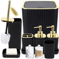 XLHOMO Bathroom Accessories Set - Gorgeous Black Bathroom Set, 10PC Bathroom Accessory Set, Toilet Brush, Trash Can, Qtip Holder & Soap Dispenser - size: Bath Set, style: Black&Gold